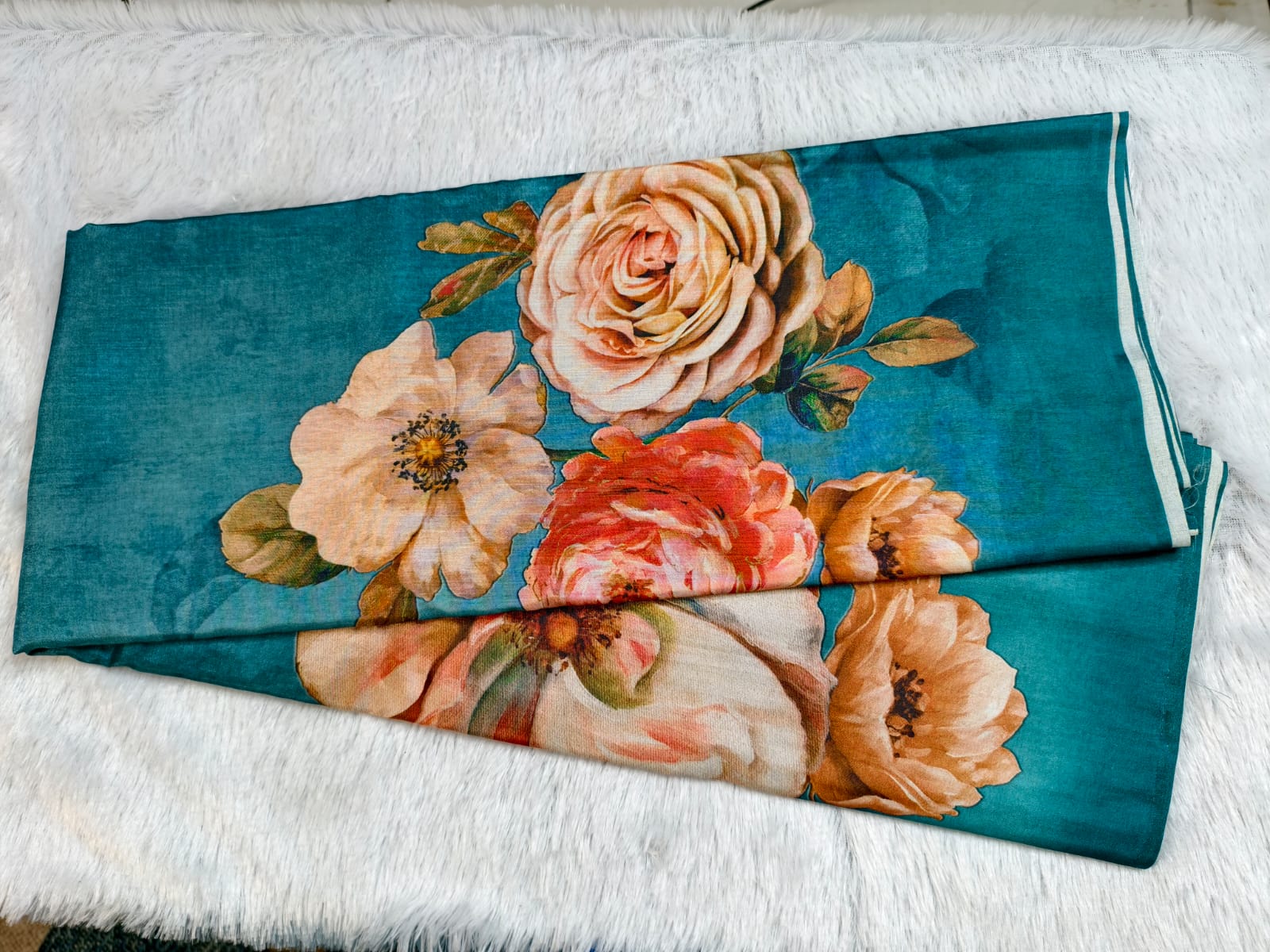 Tussar Silk Saree with Pichwai Prints - Blue colour