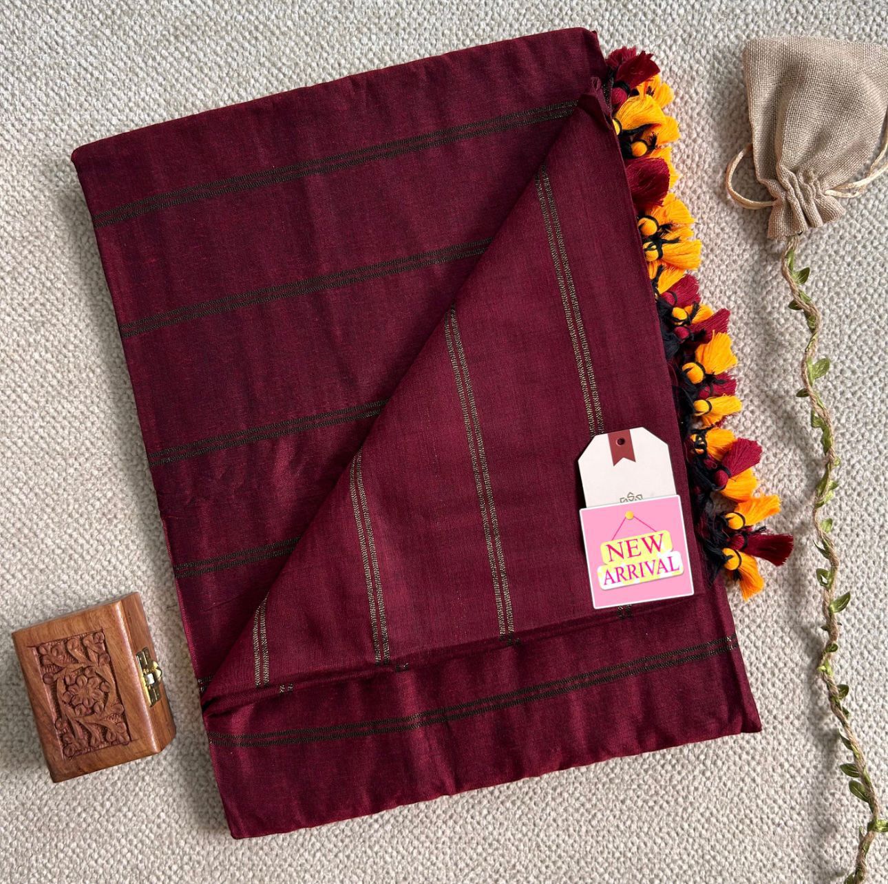 Khadi Cotton Saree in Maroon Colour
