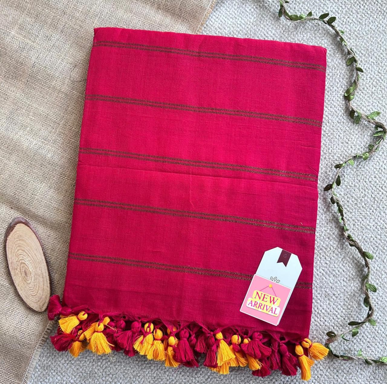Khadi Cotton Saree in Pink Colour