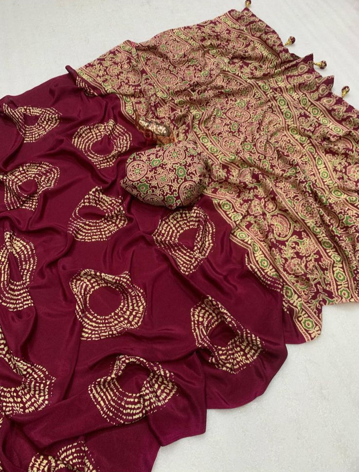 Semi Modal Saree in Red colour