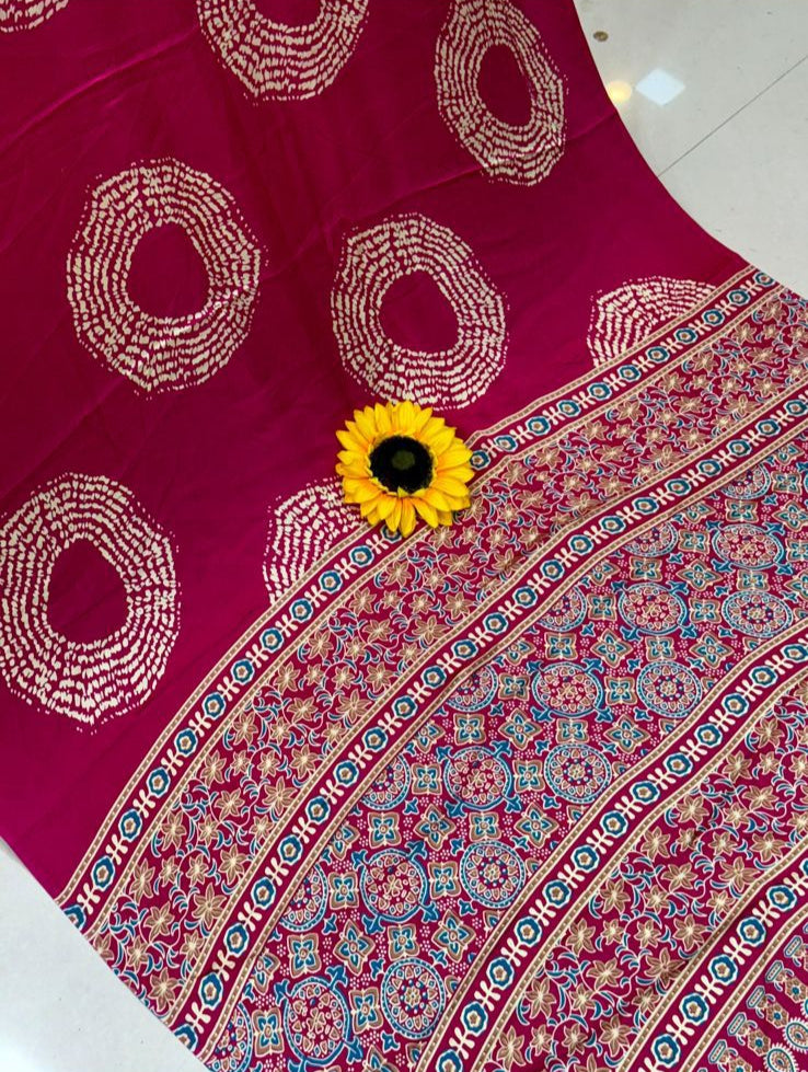 Semi Modal Saree in Pink colour