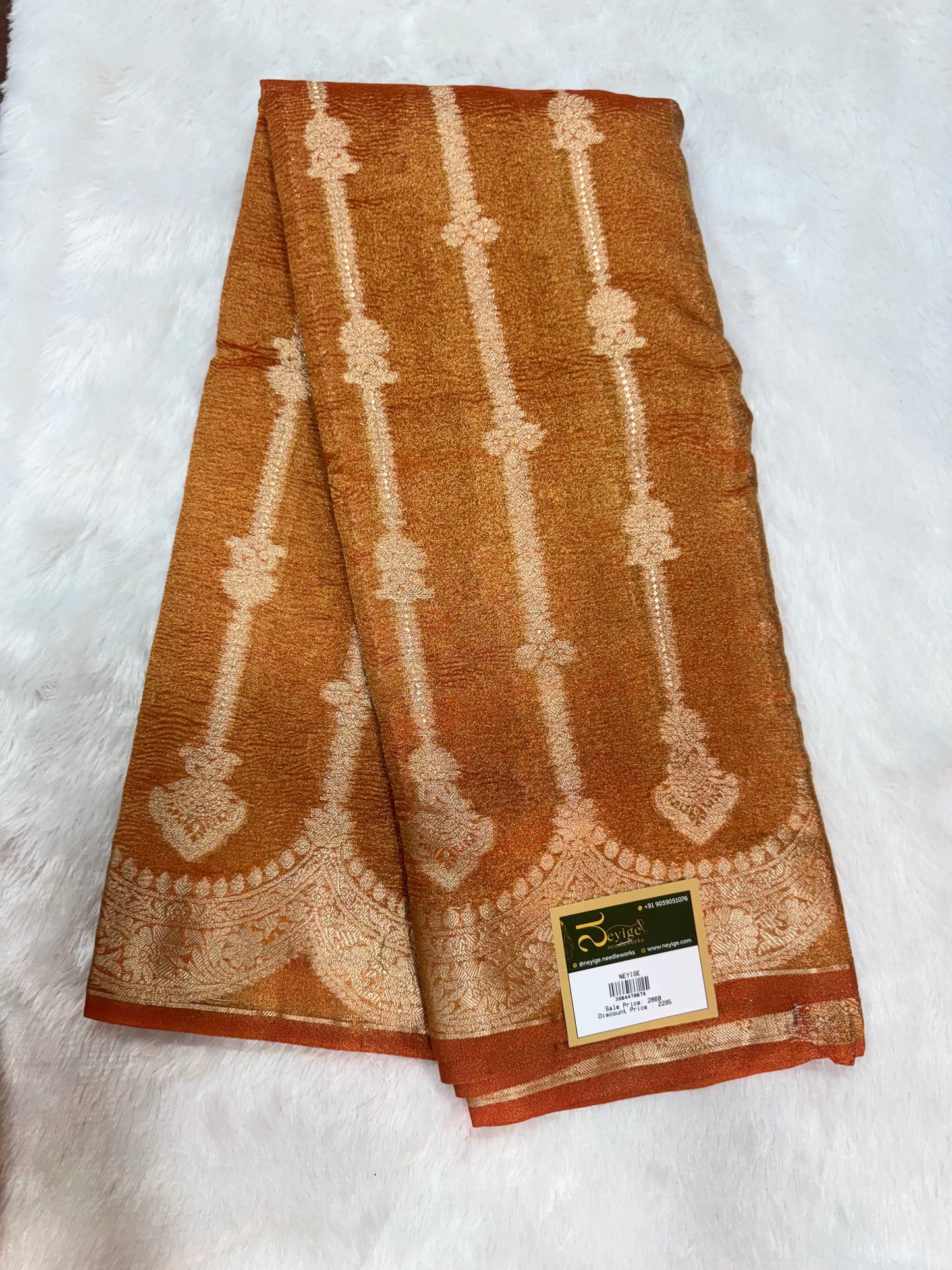 Banarasi Crushed Tissue Saree - Orange