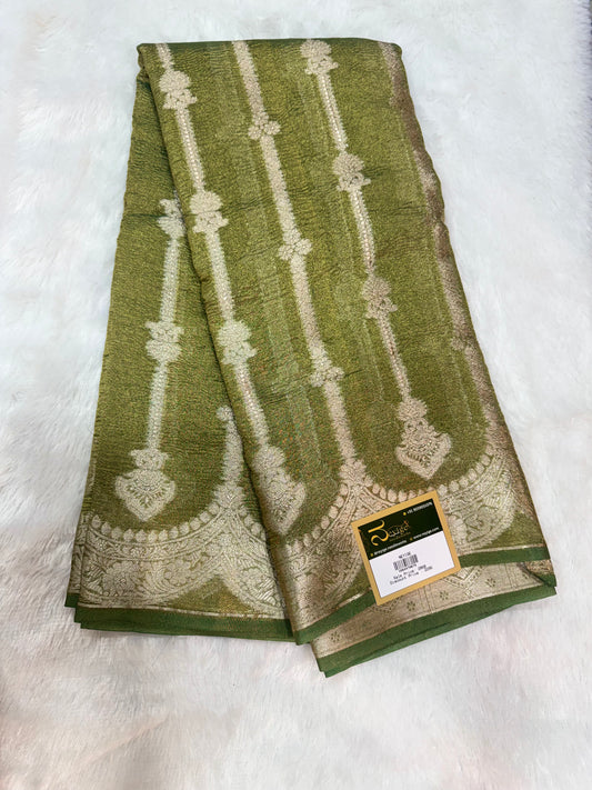 Banarasi Crushed Tissue Saree - Green