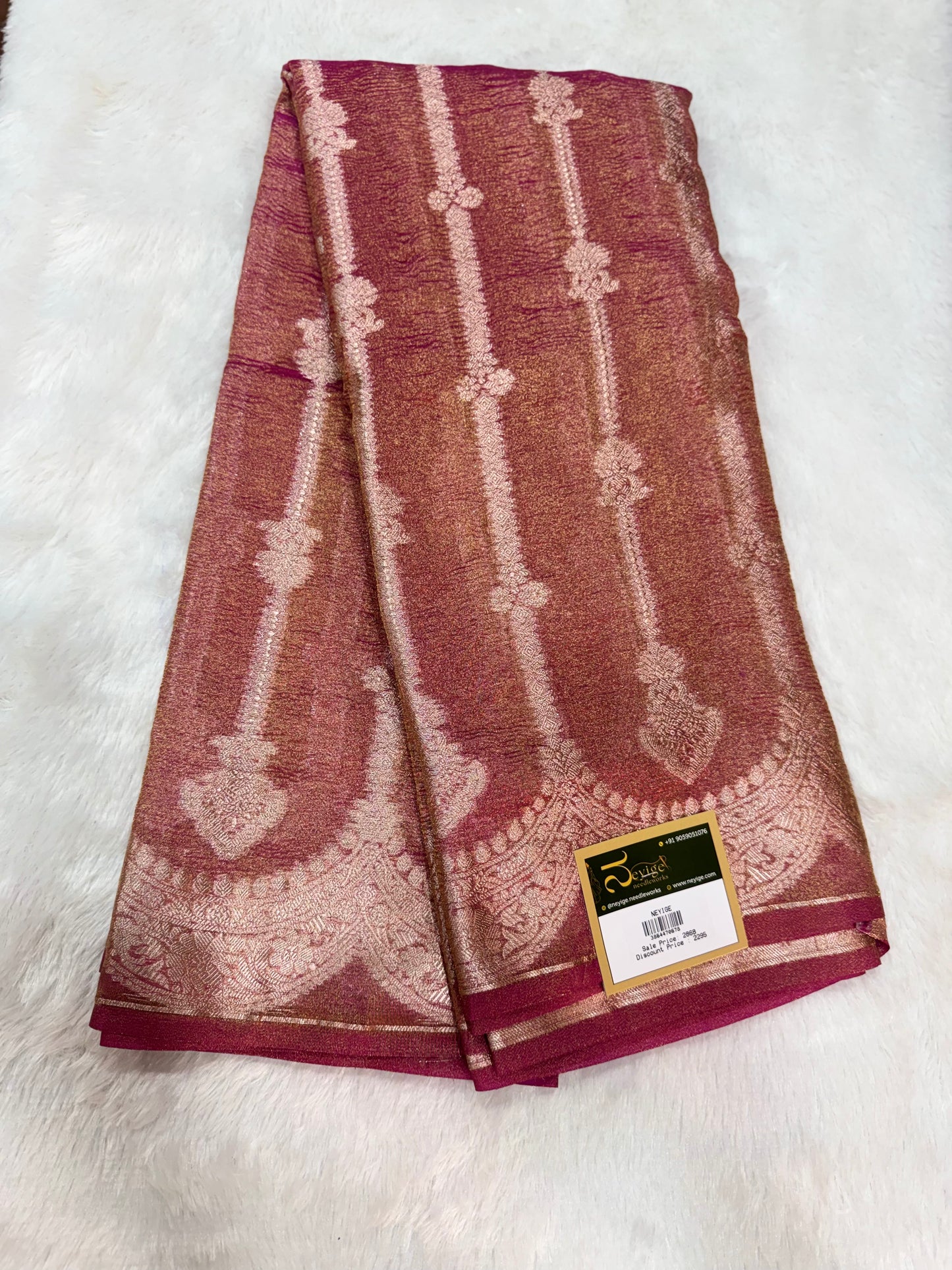 Banarasi Crushed Tissue Saree - Red