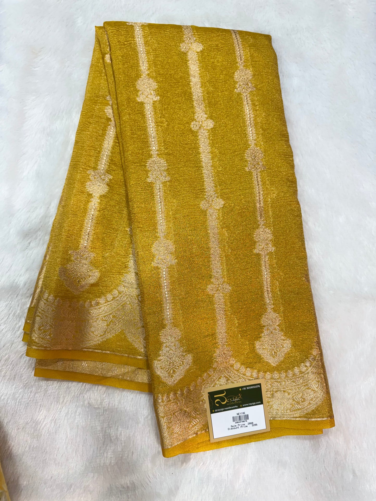 Banarasi Crushed Tissue Saree - Yellow