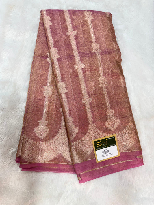 Banarasi Crushed Tissue Saree - baby pink