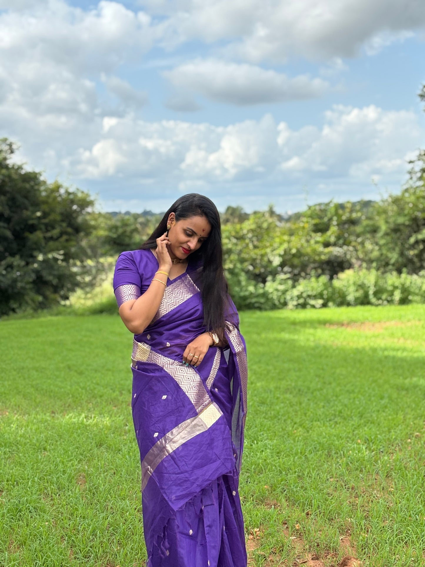 BANARAS COTTON SAREE IN PURPLE COLOUR