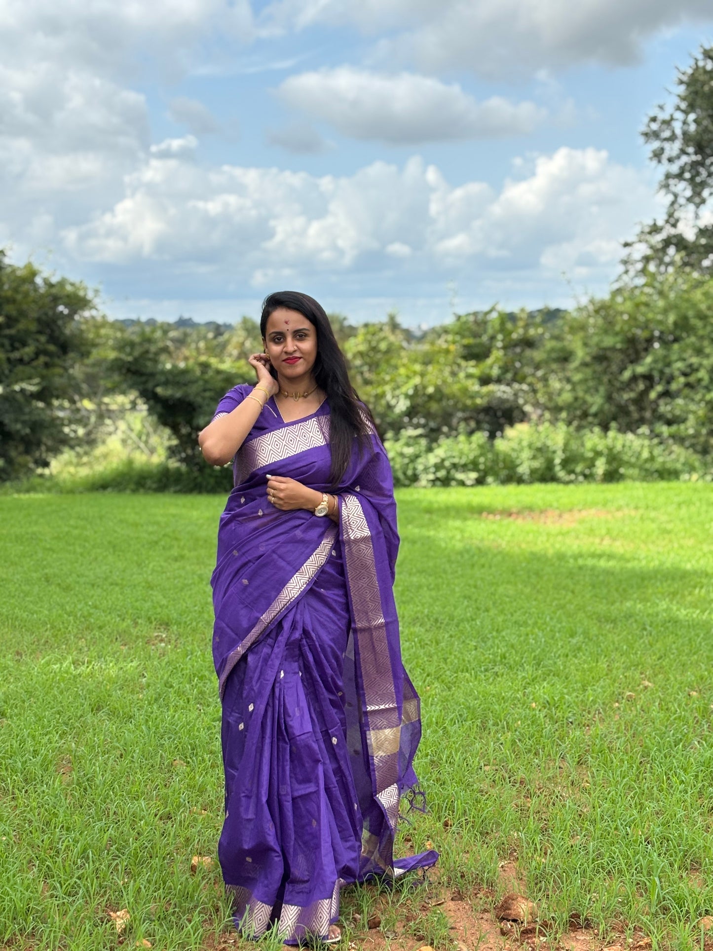 BANARAS COTTON SAREE IN PURPLE COLOUR