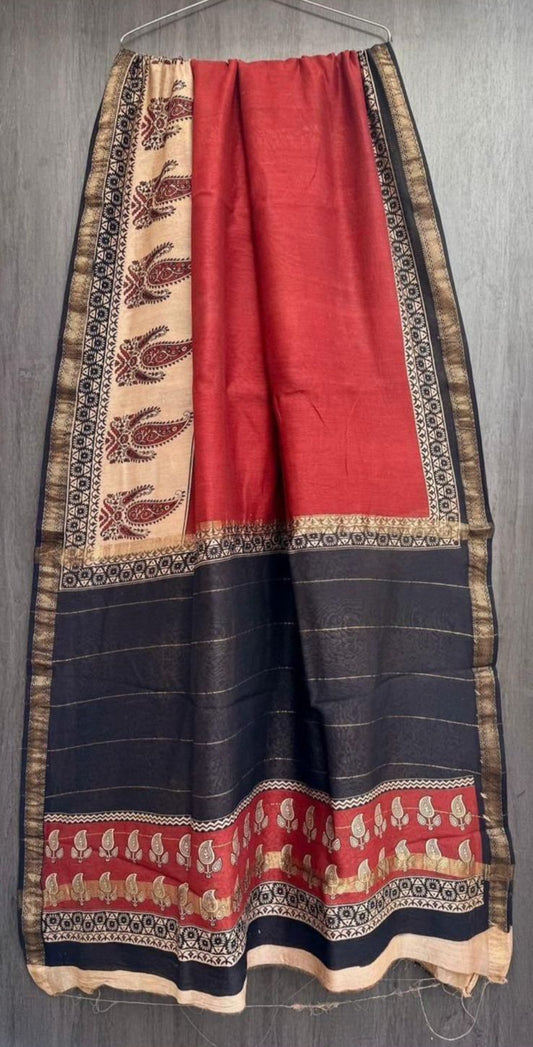 Maheshwari Silk Saree - Red prints