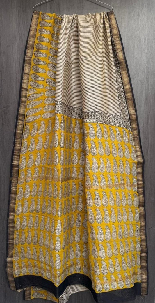 Maheshwari Silk Saree - Yellow prints