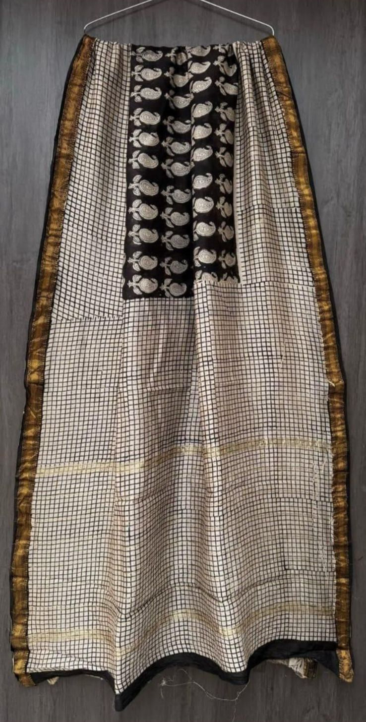 Maheshwari Silk Saree - Black Mango Prints