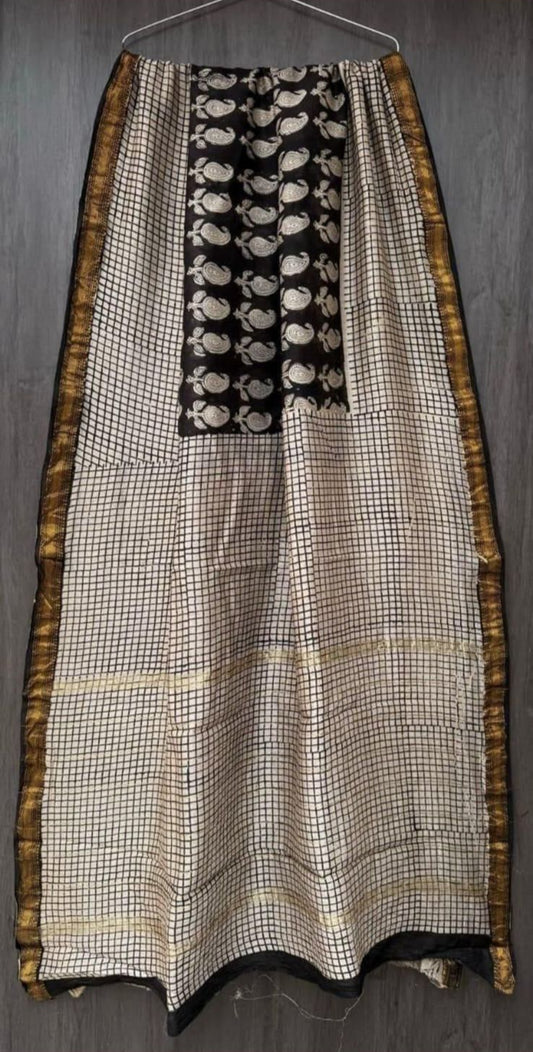 Maheshwari Silk Saree - Black Mango Prints