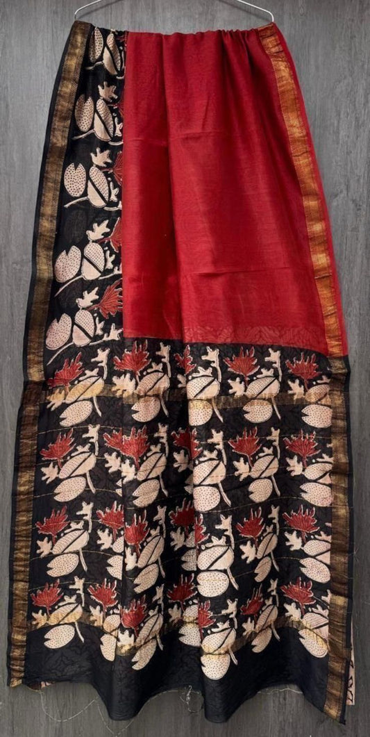 Maheshwari Silk Saree - Black and Red prints