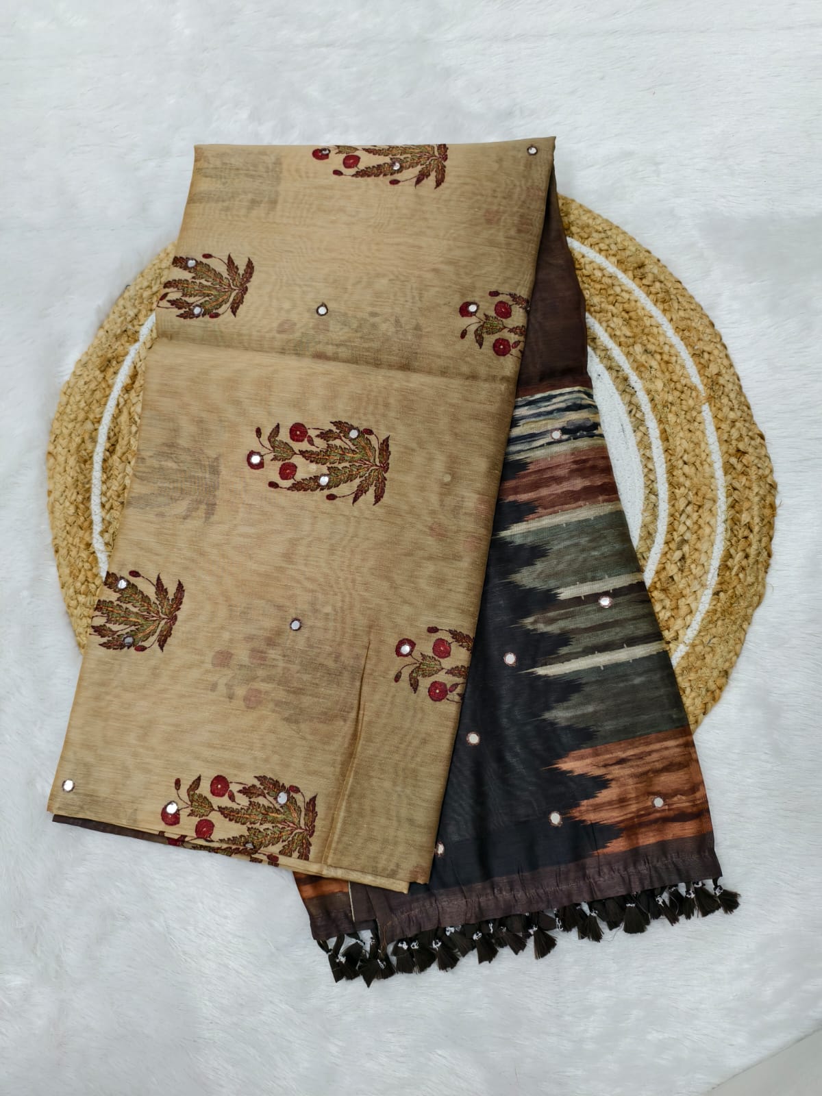 Chanderi Cotton Saree - Brown