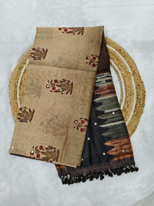 Chanderi Cotton Saree - Brown