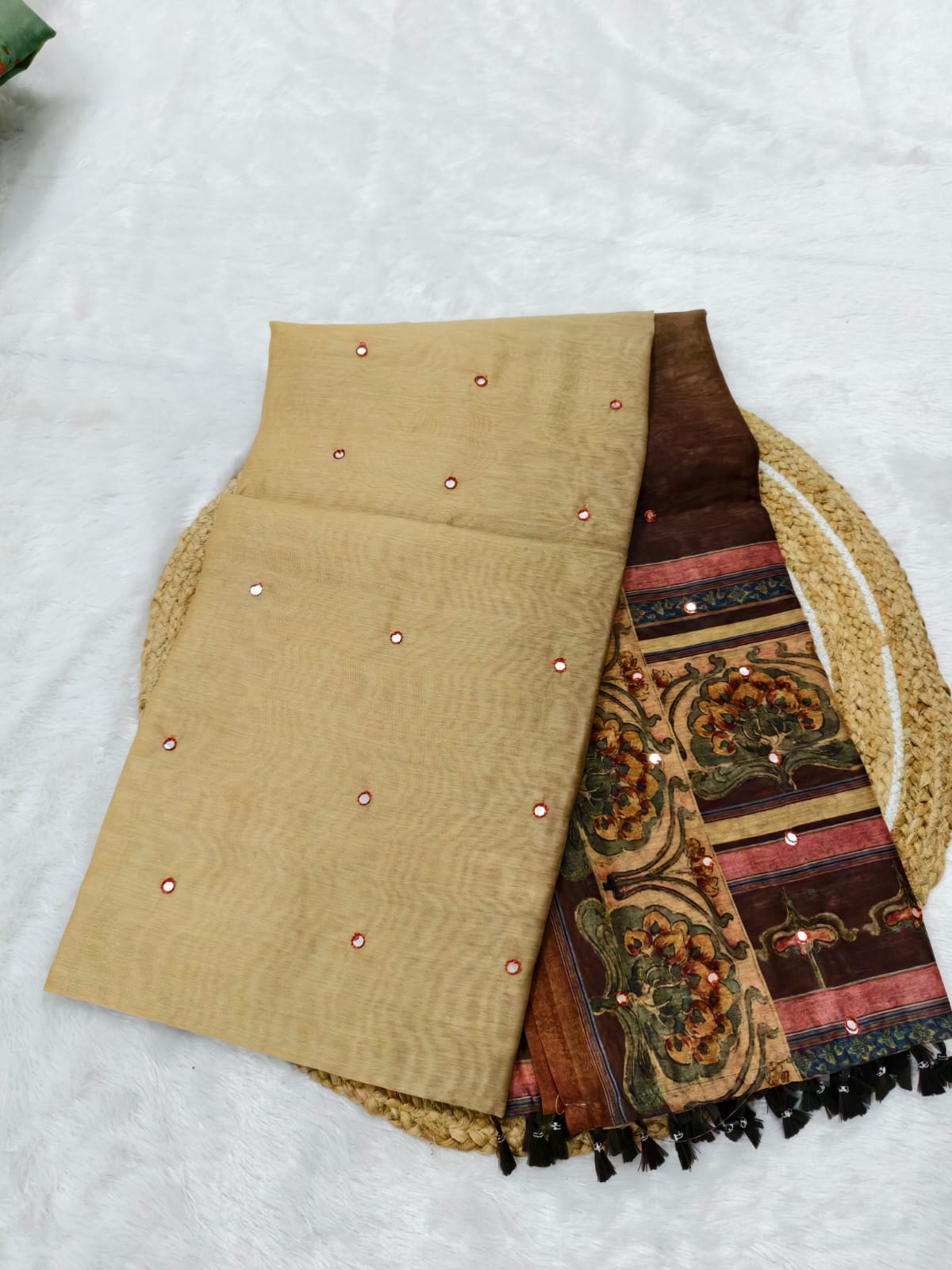 Chanderi Cotton Saree - Light Brown