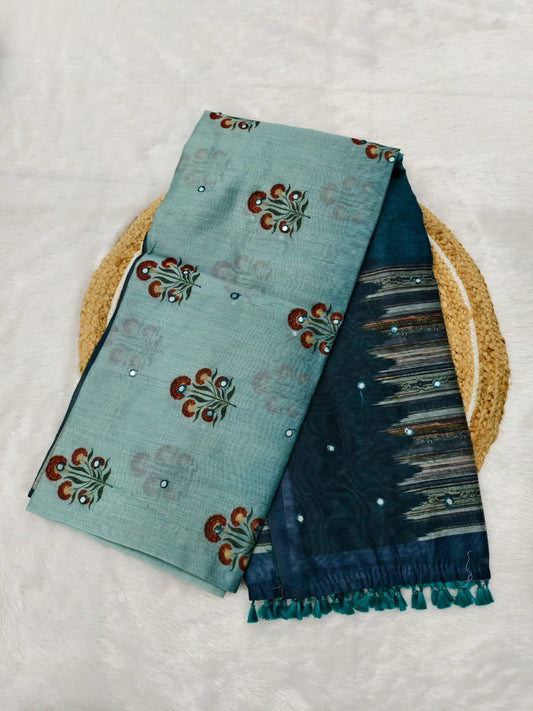 Chanderi Cotton Saree - Blue