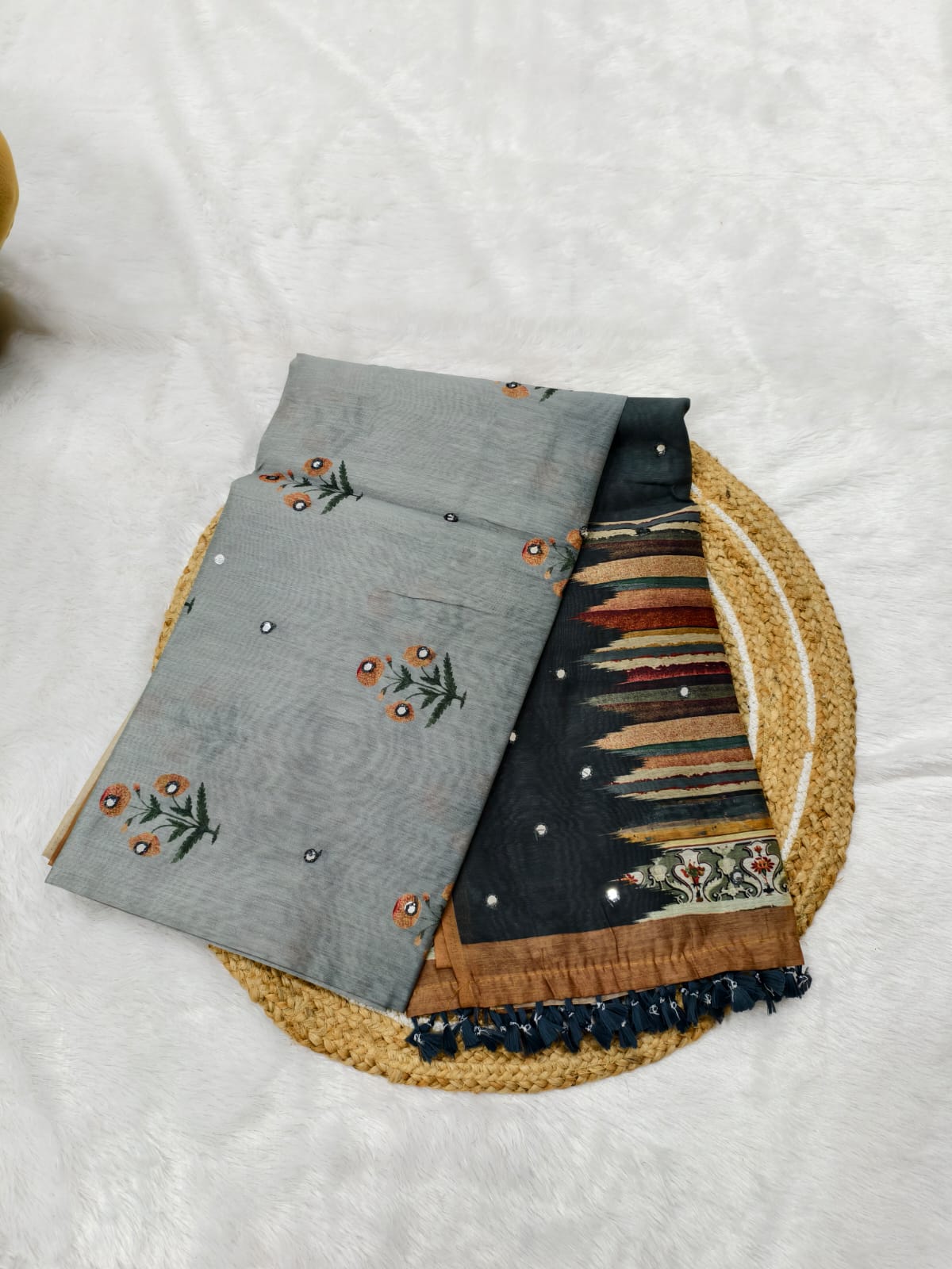 Chanderi Cotton Saree - Grey