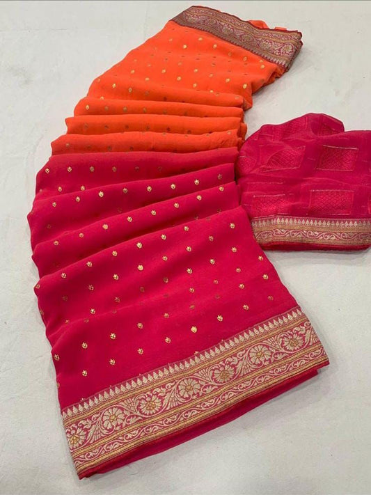 Georgette Saree- Orange and pink colour