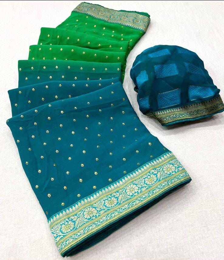Georgette Saree- Green and Blue Saree