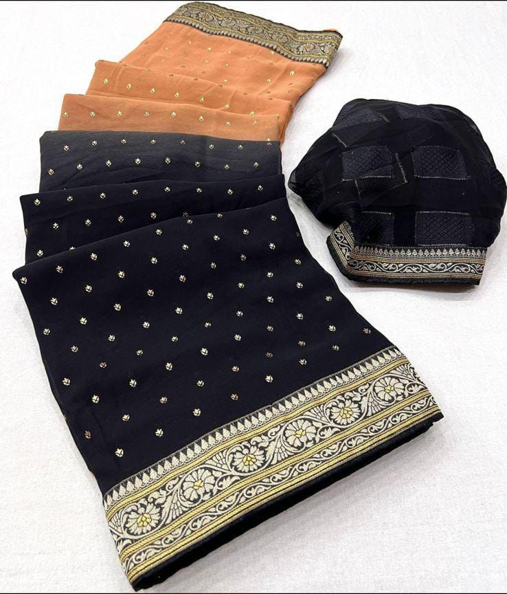 Georgette Saree- Black and peach colour