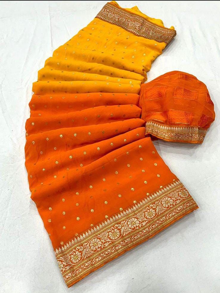 Georgette Saree- orange and yellow colour