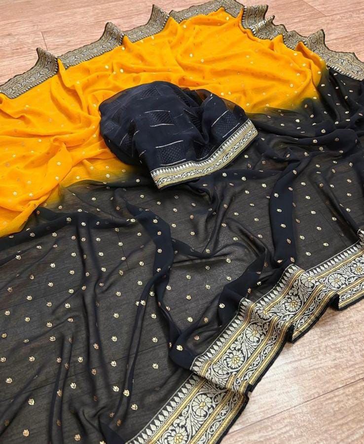 Georgette Saree- Black and Yellow colour