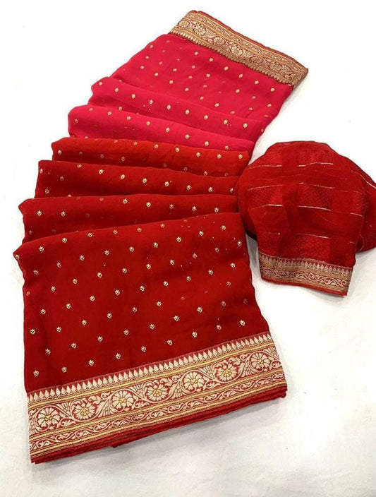 Georgette Saree- Pink and Red colour