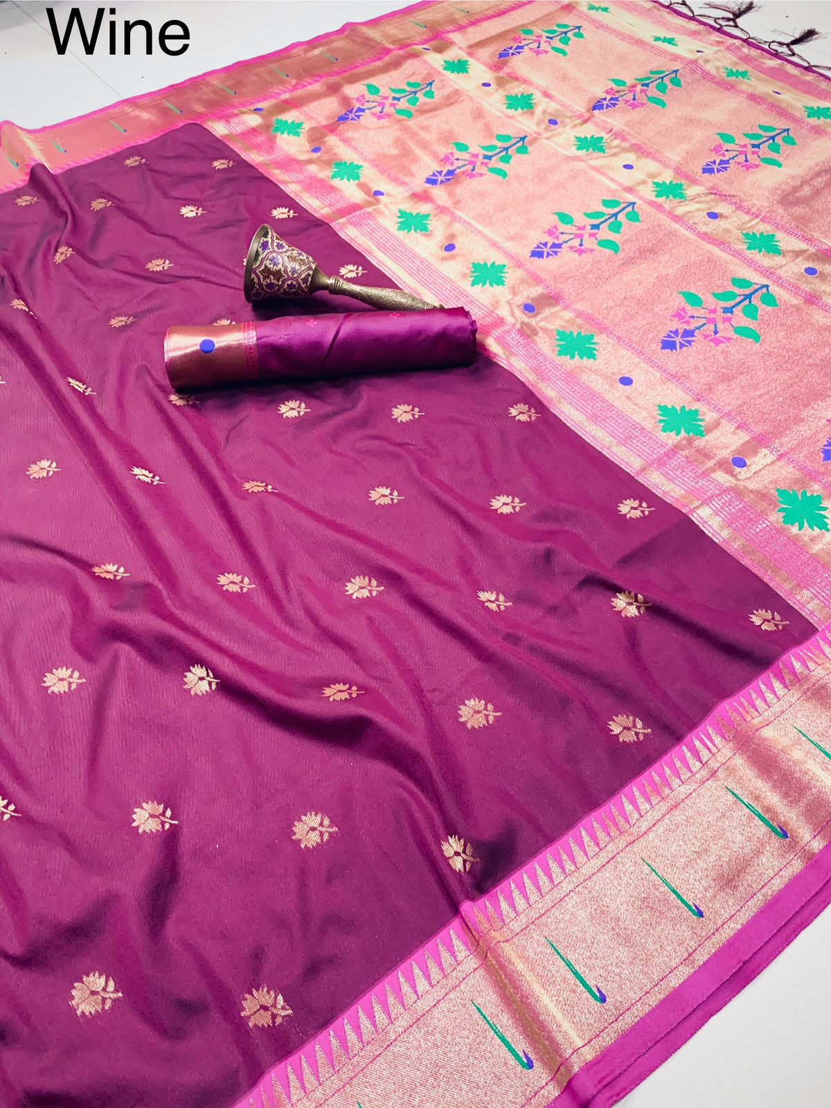 Banaras Silk Saree with Paithani Border in Magenta and pink colour