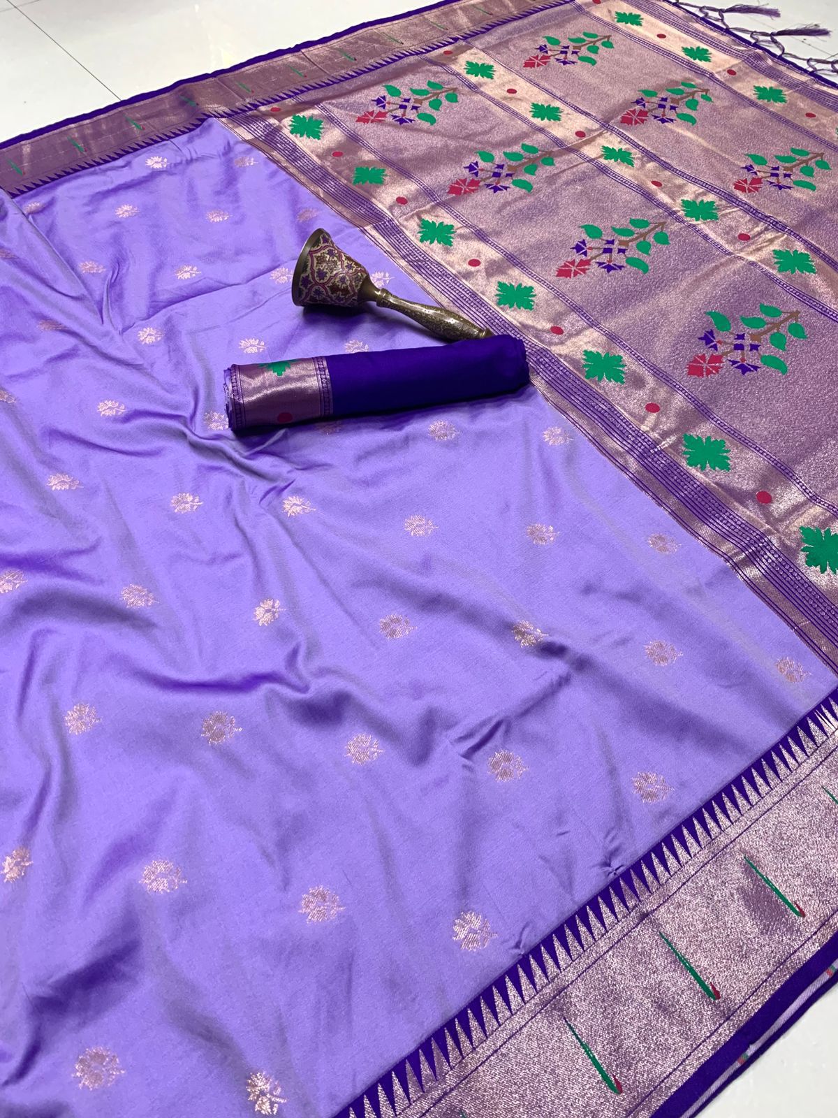 Banaras Silk Saree with Paithani Border in Lavender and Purple colour