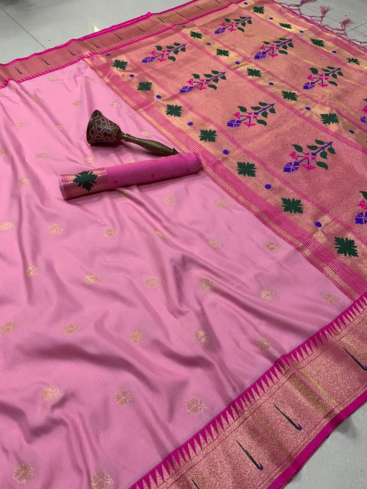 Banaras Silk Saree with Paithani Border in Light and dark Pink colour