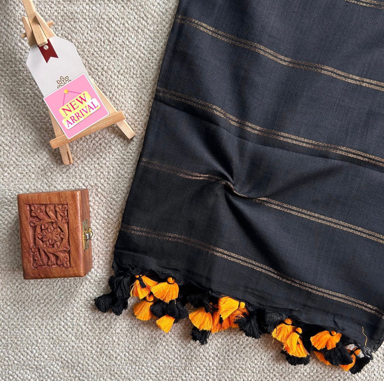 Khadi Cotton Saree in Black Colour