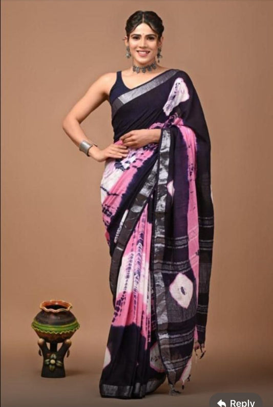 Cotton Linen Saree – Shibori prints violet