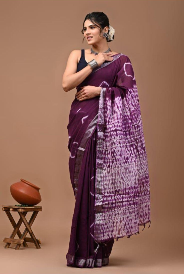 Cotton Linen Saree – Shibori Print Magenta