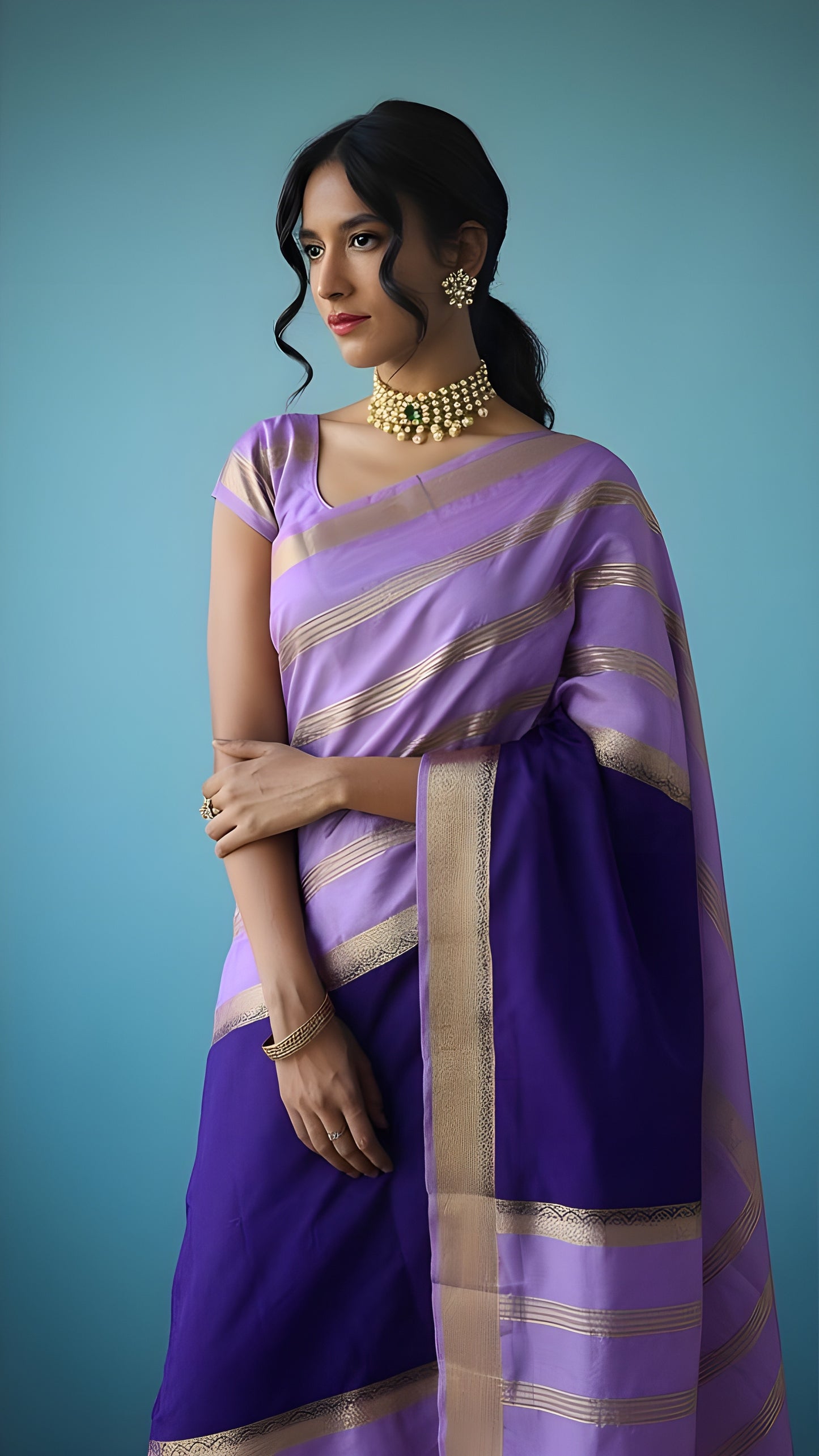 2D SEMI CREPE SILK SAREES LIGHT PURPLE WITH DARK PURPLE