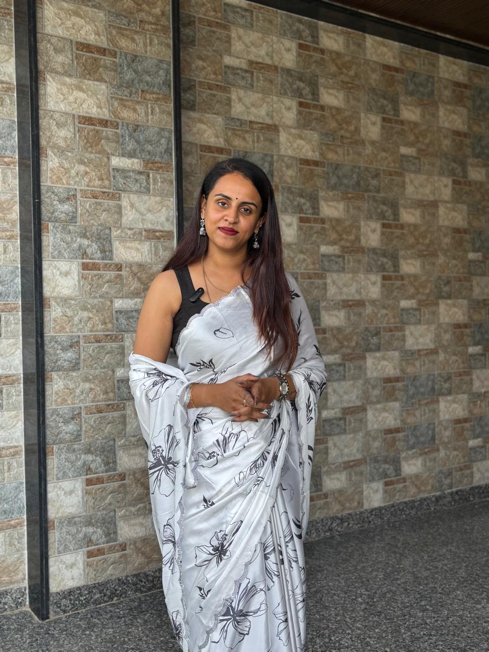 White Satin Saree
