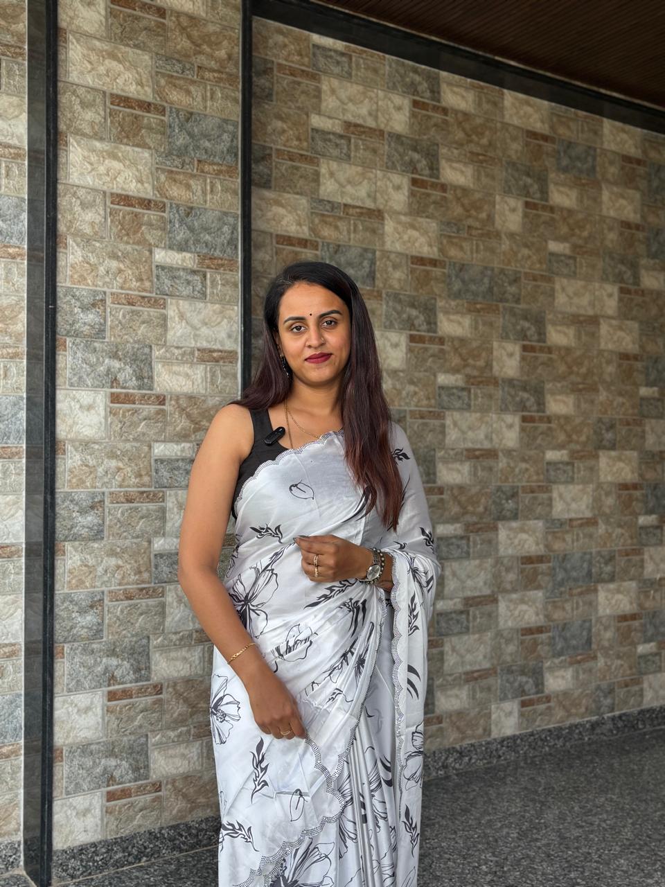 White Satin Saree