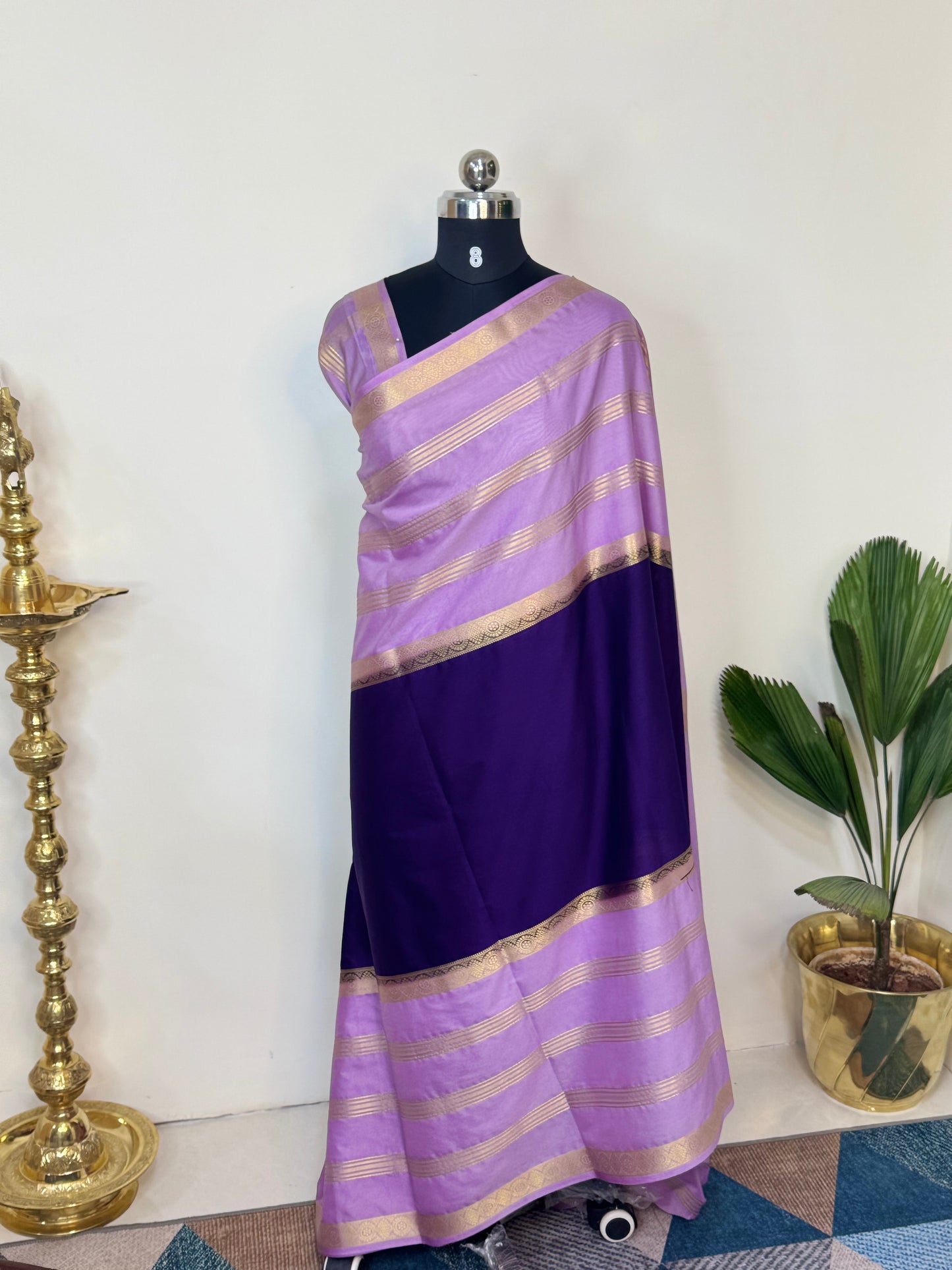 2D SEMI CREPE SILK SAREES LIGHT PURPLE WITH DARK PURPLE