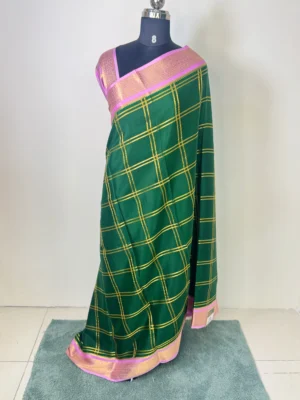 pure mysore silk with checks pattern green & pink