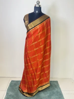 pure mysore silk with checks pattern green & pink