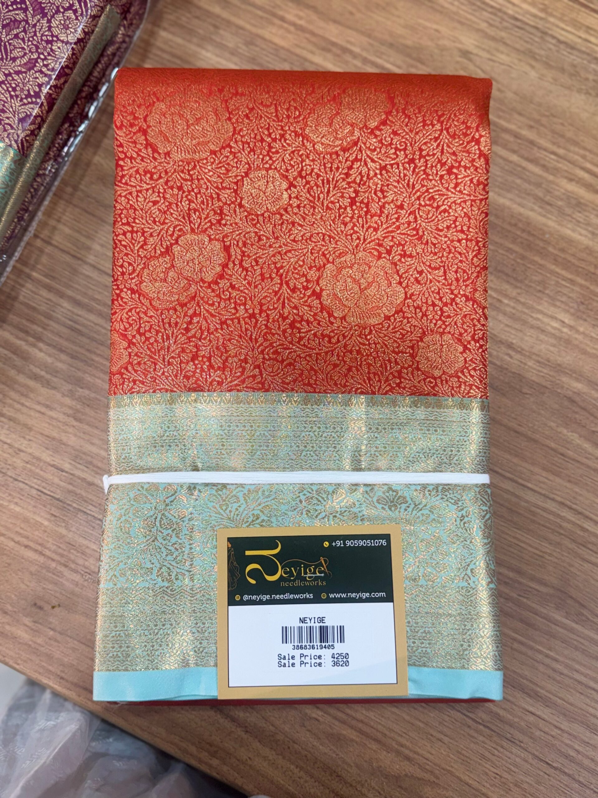 semi kanchi silk orange&blue semi kanchi silk orange&blue