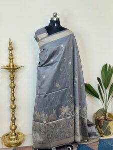 tussar silk sarees ash grey