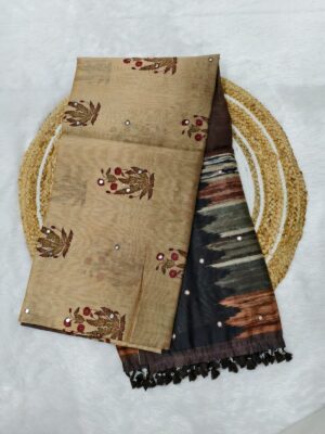 chanderi cotton saree brown