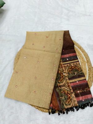 chanderi cotton saree light brown