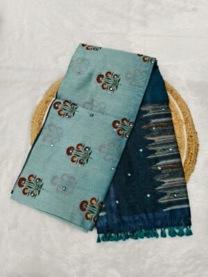 chanderi cotton saree blue