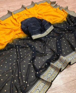 georgette saree black and yellow colour