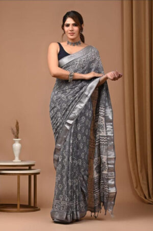 cotton linen saree – grey