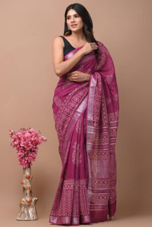cotton linen saree – pink