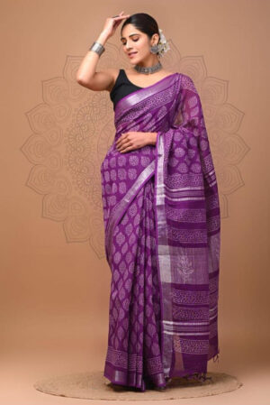 cotton linen saree – purple